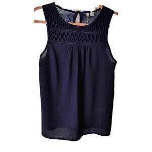 Elle Blouse Top Size S Small Blue Navy‎ Sleeveless Pleated Excellent Condition